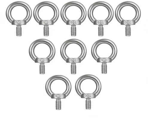 10 Pcs Boulons à œil M6, Anneau de Levage, Boulons à Vis, Boulon de levage en acier inoxydable 304 pour équipements de levages domestiques et équipements de levages d'ingénierie (M6)