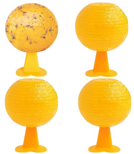 4 Pièces Mouches de Fruits Jaunes Boules D'insectes Collantes,8cm Boule Anti Mouche, Attrape Moucheron de Fruits Jaunes, Anti Mouche, Attrape-Mouches