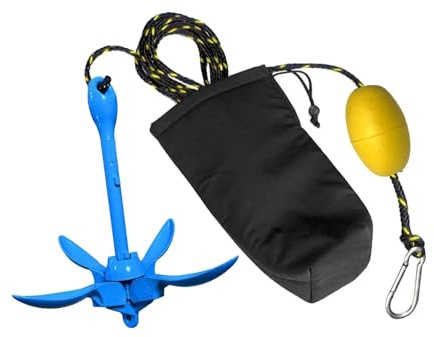 Kit Completo de Anclaje de rezón, boya de Anclaje for embarcaciones pequeñas de 3,3 Libras, Ancla Plegable Azul de 4 Garras, Pesca, Barcos pequeños Marinos Líneas de Muelle, Cuerda