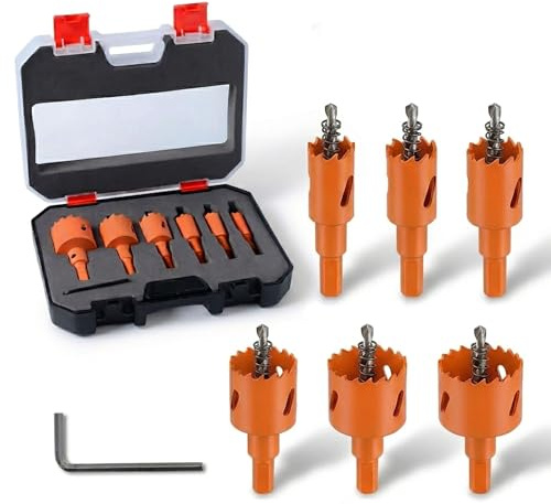 8PCS 16-35mm Hole Saw Set with Arbor for Wood, PVC & Plastic | 8 Common Sizes, Multi-Material Cutting, Sharp Teeth, DIY Projects