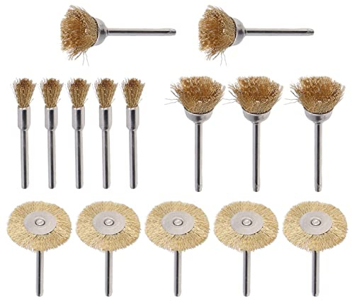 Cepillos de Alambre de Latón, Juego 15 Piezas, Formas T y Pen Bowl - Duraderos y Versátiles para Limpieza y Desbaste en Herramientas Rotativas