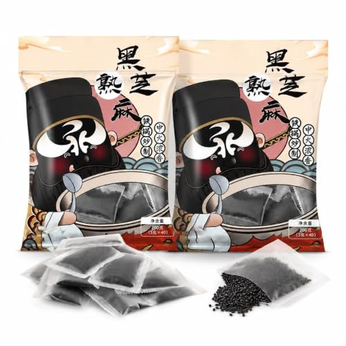 Roasted Black Sesame Seeds 200g, All-Purpose Crunchy Seasoning | Toasted whole dark grain seasoning.Ready to eat single serve bags for crunchy ramen salad bento cooking garnish.(2pcs)