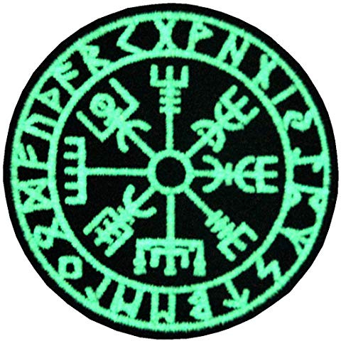 Glow in Dark Patch Vegvisir viking kompass nordisk runa moral taktisk broderad applikation fästkrok och ögla emblem