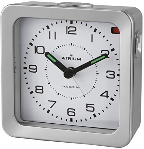 Atrium Funkwecker Analog Quarz ohne Ticken mit Licht und Snooze Leuchtzeiger Silber A660-19