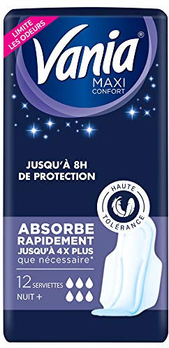 Vania Damenbinden, Maxi Komfort, Nacht Plus, extra lang, bis zu 8 Stunden Schutz, 12 Einheiten
