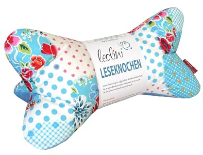 Leolini Personalisierbarer Leseknochen Lesekissen Nackenkissen Keilkissen handgemacht Patchwork hellblau