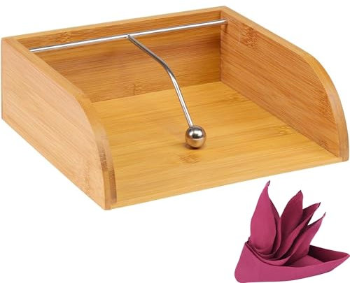 Westmark Serviettenhalter/-spender, mit Edelstahl-Beschwerer, für 33 x 33 cm - 1/4 Falz Servietten, Maße: 21,5 x 20 x 7 cm, Bambus/Edelstahl, Tapas + Friends, Hellbraun/Silber, 69942270