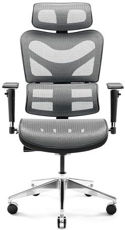 Diablo V-Commander Ergonomischer Bürostuhl Schreibtischstuhl Chefsessel 3D Armlehnen Lendenwirbelstütze Verstellbare Kopfstütze & Sitzfläche Netzstoff Belastbarkeit Bis 200 KG (schwarz-grau)