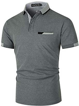 LIUPMWE Poloshirts Herren Kurzarm Golf Poloshirts mit Tasche Kontrastfarbe Ausschnitt Baumwolle Basic T-Shirt Polohemd Sommer