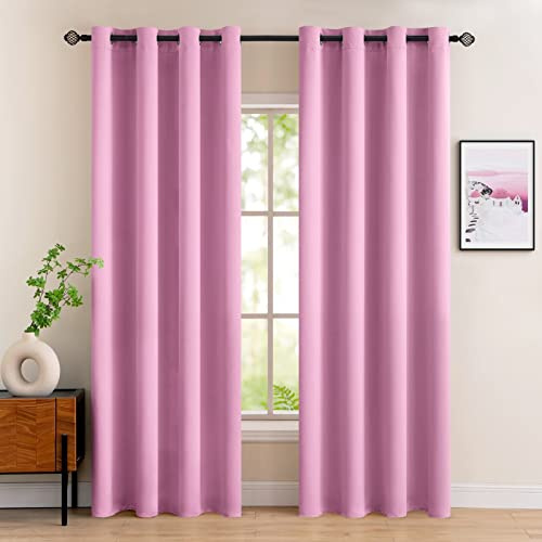 MIULEE Pink Blackout Curtains for Living Room 2 Panel Set, Premium Eyelet Curtains for Bedroom, Thermal Insulated Window Curtain Drapes, Black Out Curtain 90 Drop, Each Panel 46 x 90 Inches