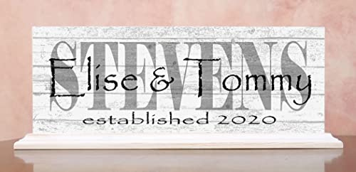Custom Wedding Gift or Anniversary Family Established Sign Name & Est. Date for Shelf - SOLID WOOD - 16.5in x 6.25in x 3in (Names Over Last Name)