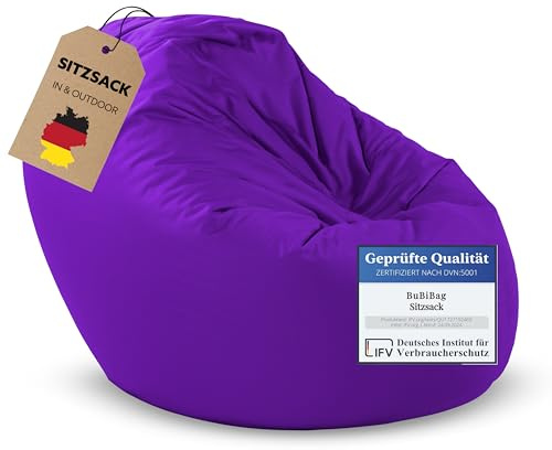 BuBiBag 2in1 Sitzsack L - XXL mit Füllung für Kinder & Erwachsene, Gaming Beanbag & Bodenkissen für Indoor & Outdoor Sessel Pflegeleicht & Wasserabweisend XXXL RIESENSITZSACK (Ø 155 cm Lila)