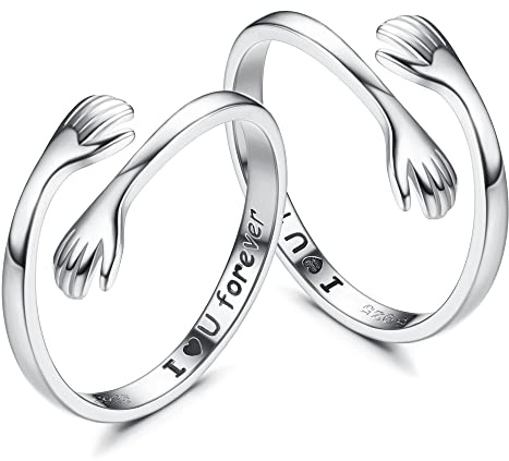 KALVICA 2 Piezas Plata De Ley 925 Anillo De Abrazo Para Parejas Anillo Personalizado Forma Abrazo Con Grabado I LOVE U FOREVER Anillo Compromiso Abierto Ajustable Regalo Para Amantes