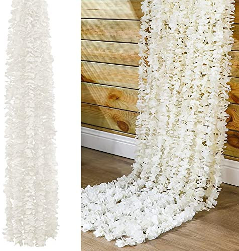 XAVSWRDE 10 Stück Künstliche Blumengirlande Weiß Kunstblumen Kirschblüten Girlande 100 cm Seidenblume Vine Flowers Plants 70 Blütenblätter Künstliche Blumen Reben Girlande für Hochzeit Wand Dekor