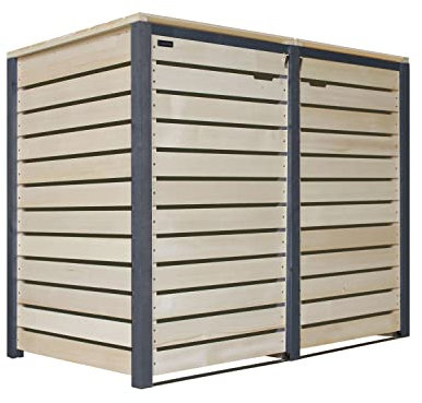Mülltonnenbox 240L Mülltonnenverkleidung Mülltonnecontainer Holz mit Rückwand Mod.HH (2 Tonnen Natur-anthrazit (NA))
