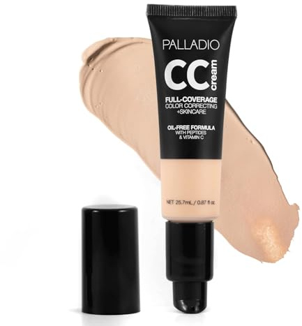 Palladio Full-Coverage Color Correction CC Cream, Oil-Free with Peptides & Vitamin C, Best for Correcting Redness and Uneven Skin Tone, Buildable Foundation Coverage (Fair 10C)