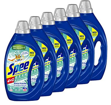 Spee Aktiv Gel Frische-Kick 4 + 1 Waschmittel (6 x 22 Waschladungen), Flüssigwaschmittel mit 4 + 1 Formel vereint Reinheit, Strahlkraft, Extra Frische & Nachhaltigkeit, 20° - 95° C