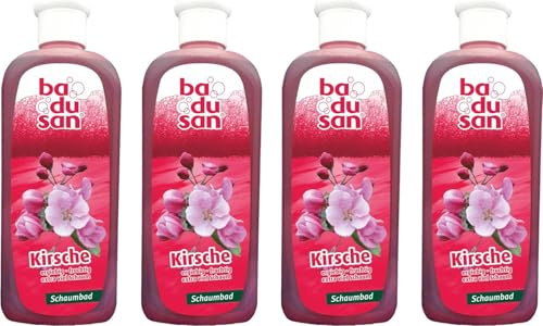 Badusan Schaumbad Kirsche – 4er Pack (4×500 ml) | Fruchtig-frischer Kirschduft | Pflegendes Schaumbad für entspannte Wellness-Momente | Hautfreundliche Formel