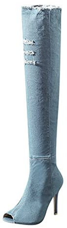 liaddkv Ferse Frühling über Knie und hohe Damen Stiefel Stiefel Stiefel Enge Jeans Mode hohe Herbst Zehe offener Absatz Die Damenstiefel Schuhe Damen Sneaker 39 (Sky Blue, 39)