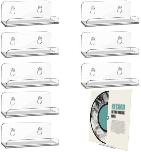 8uds 10cm Soporte para Pared Discos de Vinilo, Soporte Vinilos Pared para Discos, Estantes para Exhibición de Discos de Vinilo, Estanteria LP con Tornillos y Tornillos Anclajes (Transparente)