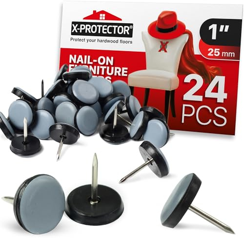 Chair Glides X-Protector – 1 Furniture Glides 24 pcs – Grey Nail-on Chair Sliders – Premium Chair Leg Floor Protectors – Slide Effortlessly with Chair Leg Pads That Protect Your Floor!