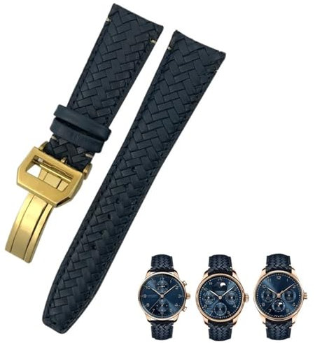 ZERAPH 22 mm 20 mm 21 mm gewebtes Rindsleder-Uhrenarmband, passend für IWC Portugieser Fliegeruhren Portofino IW5007, blaues weiches Leder-Uhrenarmband