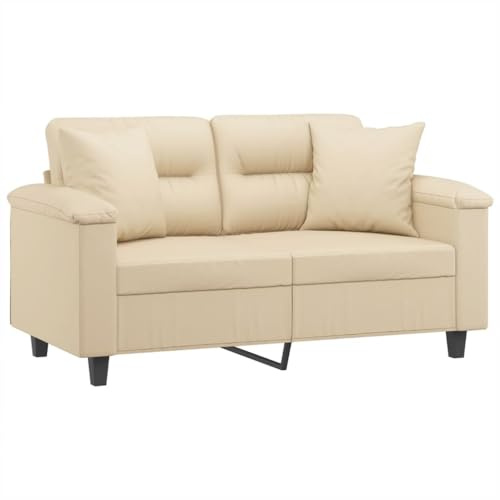 vidaXL Sofa 2 Sitzer, Couch mit Kissen, Liegesofa für Wohnzimmer, Polstersofa Sessel Relaxsofa Loungesofa Relaxcouch, Creme Mikrofasergewebe