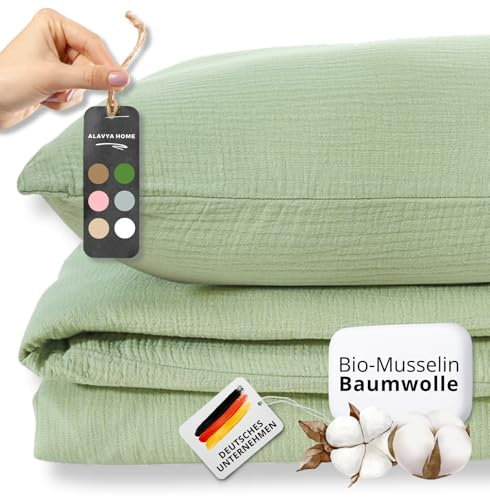 ALAVYA HOME® Musselin Bettwäsche 135x200 4 teilig | ÖkoTex Zertifiziert & für Allergiker geeignet | Bettwäsche Set mit je 2 Bettbezügen 135 x 200 & 2 Kissenbezügen 80x80 | Atmungsaktiv