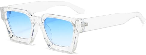 RUNHUIS Retro Dicke rechteckige Sonnenbrille für Damen Herren Vintage Klassisch Großer quadratischer Rahmen Chunky Brillen