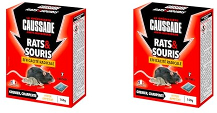 Caussade Anti-Rats & Souris - 14 Sachets Céréales - 280g | Efficacité Radicale - 2x7 Sachets - Prêt à l'Emploi - Hyper Appétent - CARSCDF140X2