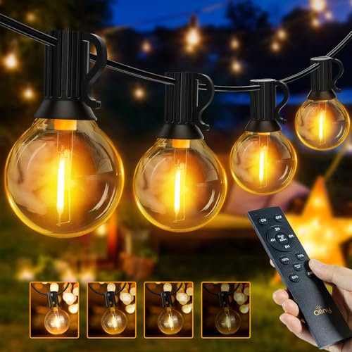 Ollny Lichterkette außen Dimmbar, 20M Lichterkette Outdoor strom 35+2 G40 Glühbirnen mit Fernbedienung für Garten Party Terrasse (Warmweiß)