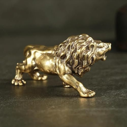 FOSANGPUSHI Messingfiguren und Statuen, 7,1 x 3,5 cm, antike Bronze, Löwenstatue, kleine Ornamente, massives Kupfer, Berglöwen, Miniaturfiguren, Messing-Skulptur, Handwerk