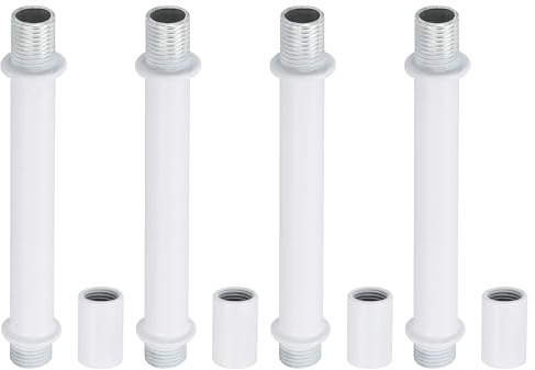 PATIKIL Gerades Rohr-Lampen-Stiel-Set, Lampenstiel 4 Stück M10 Kohlenstoffstahl 80mm (3,15) lang Doppelseitiges Gewinderohr mit Kupplungsmutterhülse für Kronleuchter, Weiß