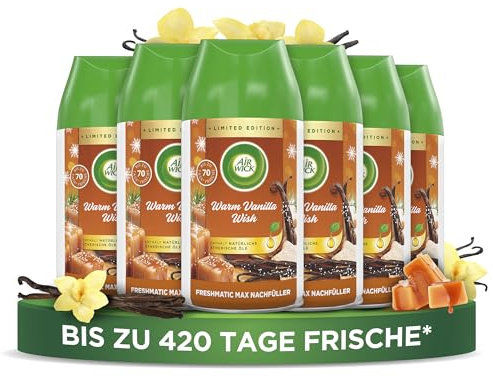 Air Wick Freshmatic Max Raumspray – Nachfüller für den Air Wick Freshmatic Max – Duft: Warm Vanilla Wish – 6 x 250 ml Nachfüller