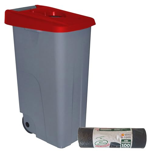 WELL HOME MOBILIARIO & DECORACIÓN Contenedor Abierto 85L Rojo H.76cm + Rollo 10 bolsas de basura 100L