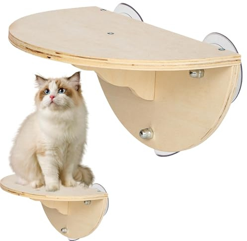 Solid Wood Cat Window Perch 3 Suction Cups for Indoor Cats
