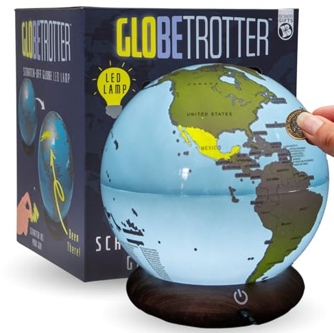 Boxer Gifts Globe Trotter - Mappa del mondo da grattare con luci LED, regalo unico per viaggiatori, camper e furgoni