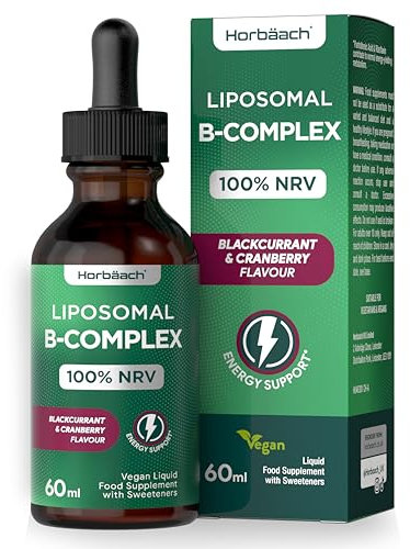 Vitamina B Complex Liposomiale Liquida Vegana | 60ml per 2 Mesi | con Vitamine B1 B2 B3 B5 B6 B7 B9 e B12 | Complesso Vitamina Gruppo B ad Alto Dosaggio | Vitamin B Complex Liposomal | Horbaach