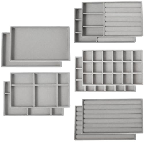 Lamppdcor 10pcs Schmuck Schubladen Organizer, Schmucktablett, stapelbare Schmucktabletts mit weicher samtiger, praktischer Schmuckschubladenorganisator für Halsketten-Armbänder Ringe Ohrring, Grau