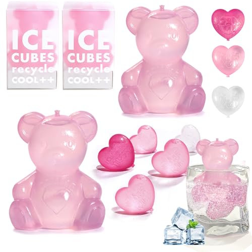 Cubitos de Hielo Reutilizables 10 Piezas, para Fiesta Cocteles, Cubo Hielo Fiesta, Reusable Ice Cubes Facial, Mantener la Comida Fresca para Whisky, Vino, Zumo de Bebida o Limonada (Pink bear)