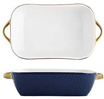 Juego de 2 fuentes de cerámica for horno (24 x 13 x 5,6 cm), de porcelana, aptas for horno y for lasaña.(Blue)