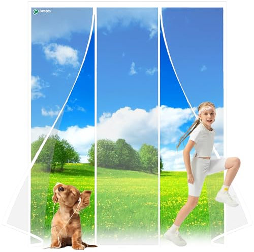 Magnetic Fly Screen Door Nets, 150x200cm Insects Protection Double Door with Powerful Magnets and Full Frame, Nets Patio Curtain Insect Mesh for Keep Insects Out Install,Without Drilling White