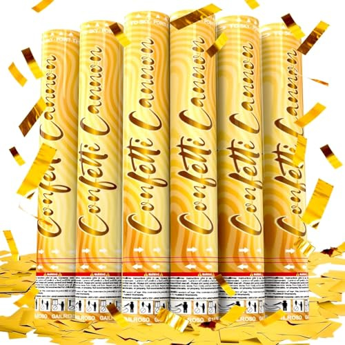 6 Packungen Konfettikanonen, goldene Party-Popper, 12-Zoll-Konfetti-Werfer für Geburtstage, Abschlussfeiern, Hochzeiten, Silvester.