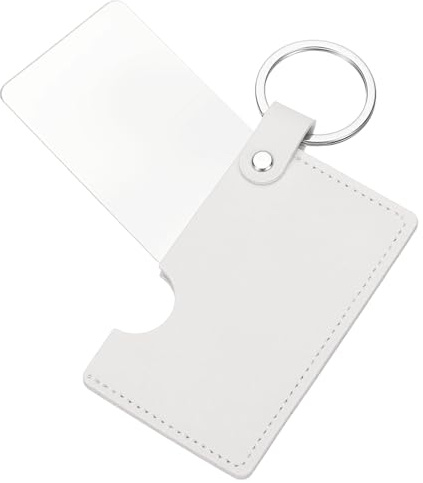sourcing map Kleiner rechteckiger Taschenspiegel für Geldbörse, 5,1 x 8,5 cm, Edelstahl, kompakter Make-up-Reise-Handspiegel mit Lederetui für Damen, Mädchen, Geldbörse, Geschenk (weiß)