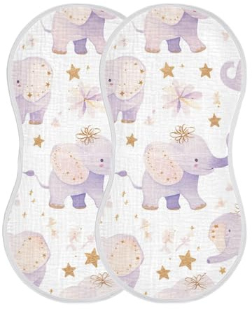 miaozhen Minimalistische Baby-Spucktücher aus Baumwolle, Motiv: Cartoon-Elefanten, atmungsaktiv, für geschlechtsneutrale Babys, 55,9 x 27,9 cm, 2 Stück