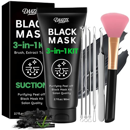 DAAZZS Blackhead Remover Mask: Charcoal Peel Off Face Mask Kit for Pores Deep Cleansing and Purifying – Facial and Nose Mask for All Skin Types with Tools