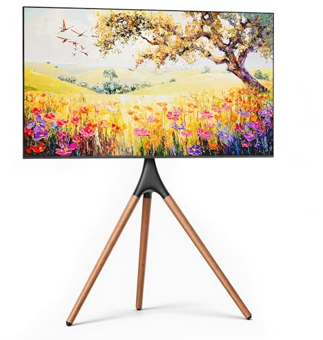 ECOTINY Artistic Easel TV Stand for 43-65 Inch TVs, 180° Swivel Tripod TV Stand up to 88 lbs, Floor TV Mount with Cable Management for Bedroom, Living Room and Corner, Max VESA 600x400mm, Black Walnut