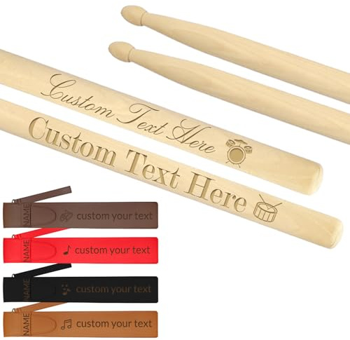 Personalisierte Drumsticks Individuell gravierte Drumsticks aus Holz, Größe 5A, Geschenk für Musiker, Schlagzeuger, Band – Musikinstrumente