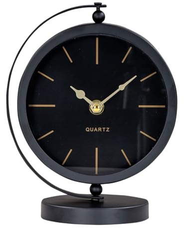 levandeo Tischuhr H20cm Schwarz Gold Metall Vintage Retro Metalluhr Analog Standuhr Deko Tischdeko Nachttisch