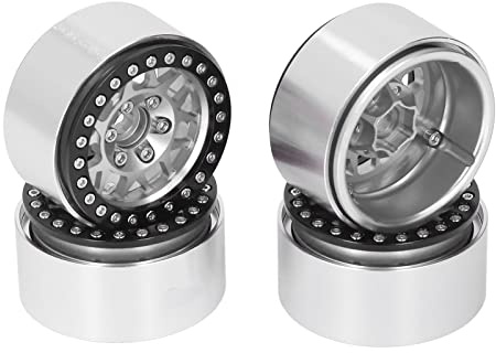 HUIOP 4pcs 1.9 Inch Aluminum Alloy RC Beadlock Rims with CNC Machined RC Crawler Wheel Rim, Sturdy & Sturdy Direct Replacement Hubs for Axial SCX10 90046 AXI 03007, REDCAT, MST 1/10 (Silver)